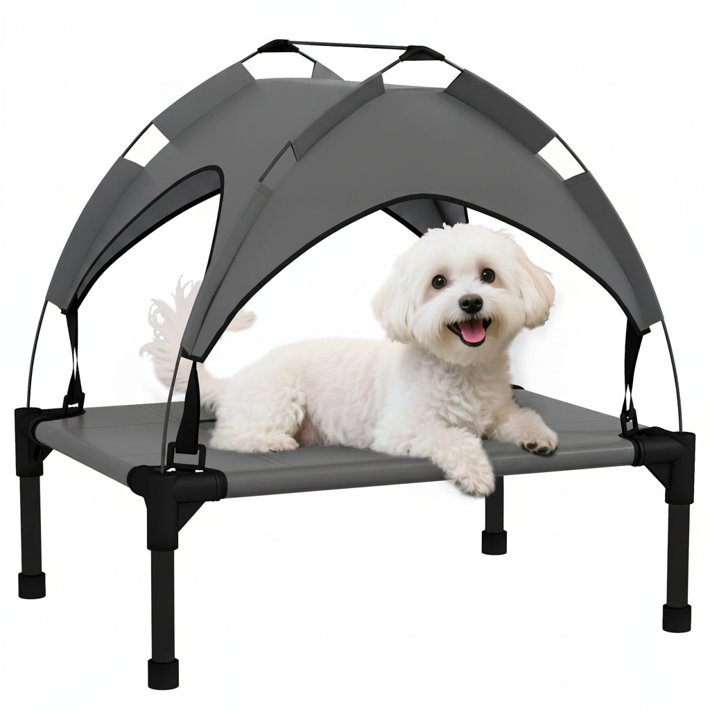 PawHut Elevated Canopy Dog Bed - Outdoor Pet Lounger With Roof