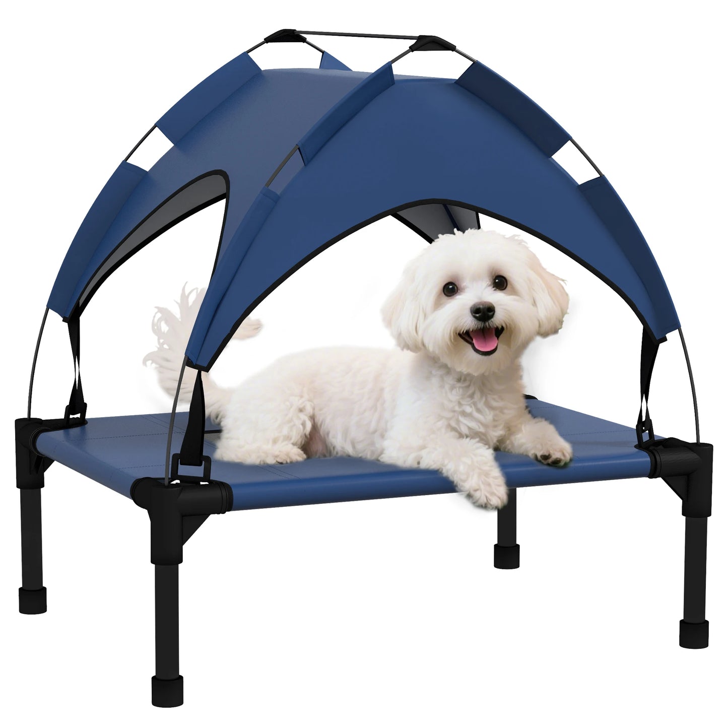 PawHut Elevated Canopy Dog Bed - Outdoor Pet Lounger With Roof