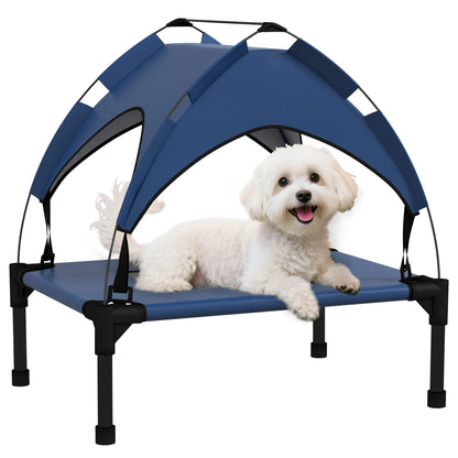 PawHut Elevated Canopy Dog Bed - Outdoor Pet Lounger With Roof
