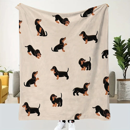 Cute Dachshund Blanket - Soft Flannel Cartoon Printed Throw