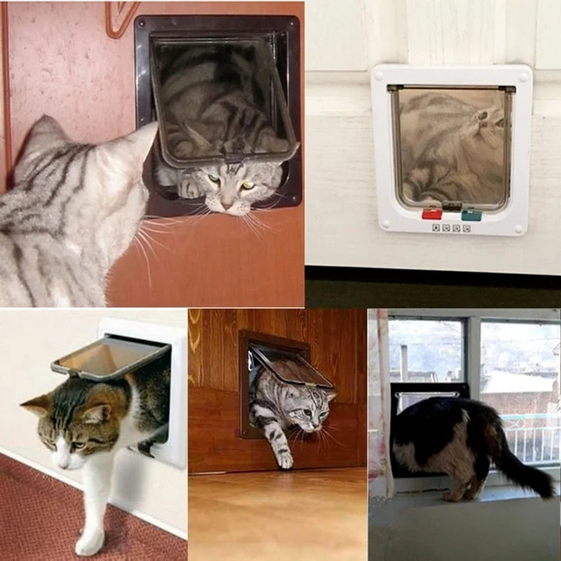 Cat Flap Door With 4-Way Lock - Pet Gate For Cats And Small Dogs