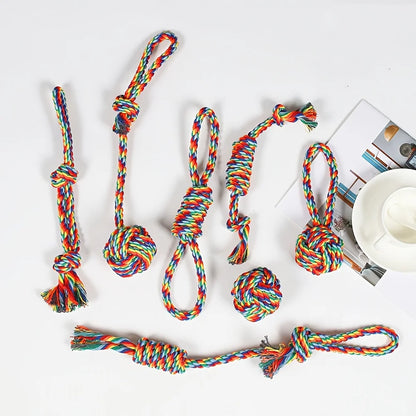 7 Piece Durable Rainbow Dog Rope Toy Set For Training And Dental Health