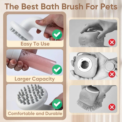 3-in-1 Dog Bath Brush with Soft Silicone Massage Heads for Pet Grooming