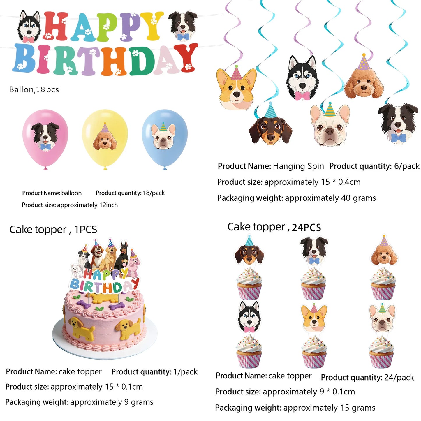 Dog Birthday Cake Toppers - Pet Puppy Party Decorations