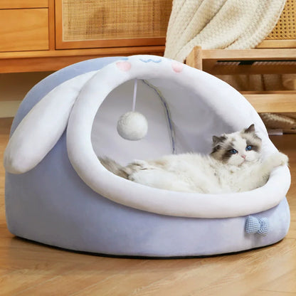 Cat Bed With Rabbit Ears - Soft Warm Pet Basket For Small Dogs