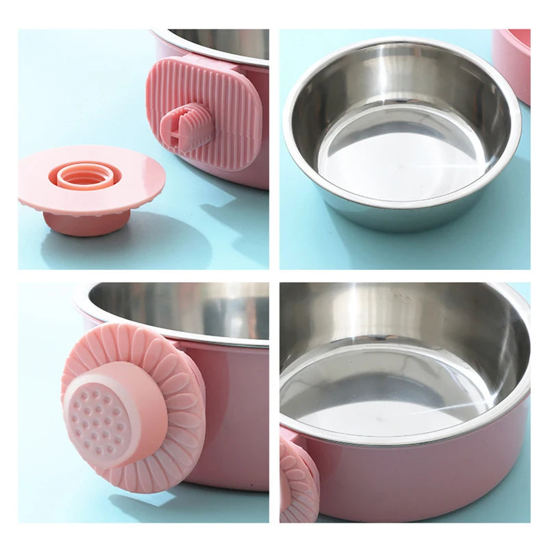 Pet Food Bowl Hanging Stainless Steel 2-in-1 Detachable Design
