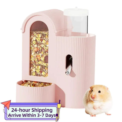 2-in-1 Hamster Feeder Waterer Automatic Food Bowl Pink
