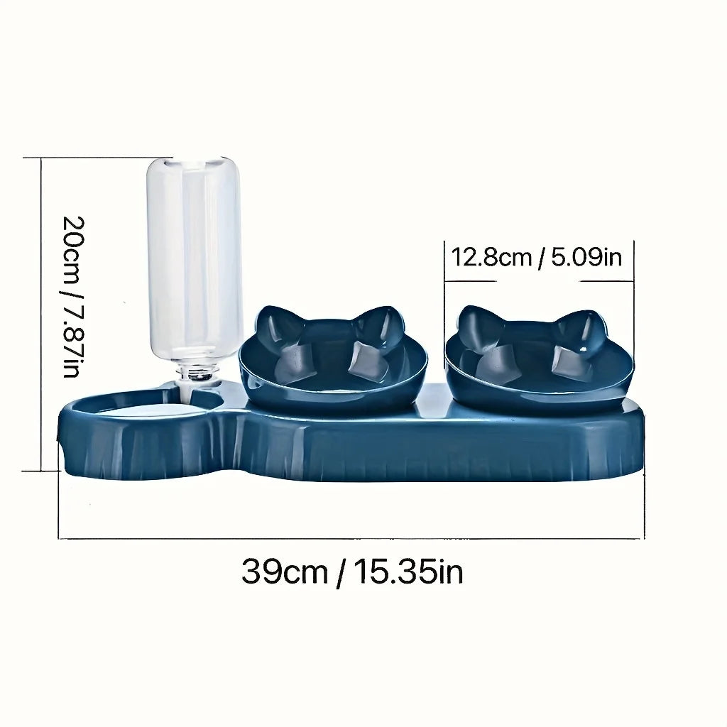 Pet Bowls With Water Feeder - 3 In 1 Tilted Cat Bowl Set