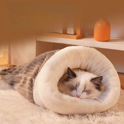 Cat Sleeping Bag Warm Winter Cave Bed with Enclosed Design