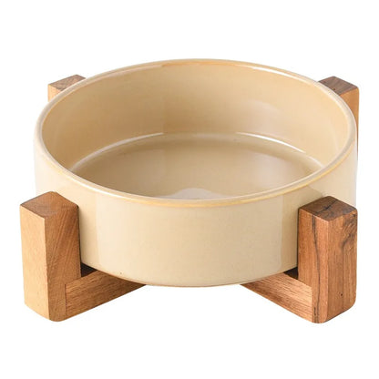 Japanese Ceramic Pet Bowl Set With Slow Feeder And Wood Stand