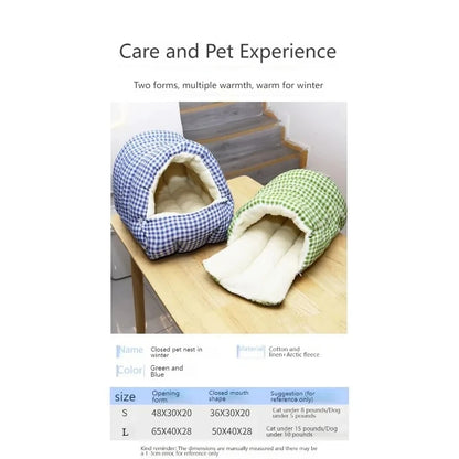 Foldable Winter Pet Bed For Cats Dogs - Thickened Semi-Enclosed Design