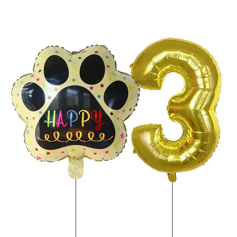 Dog Birthday Party Balloons Set - 30 Inch Paw Print Aluminum Foil
