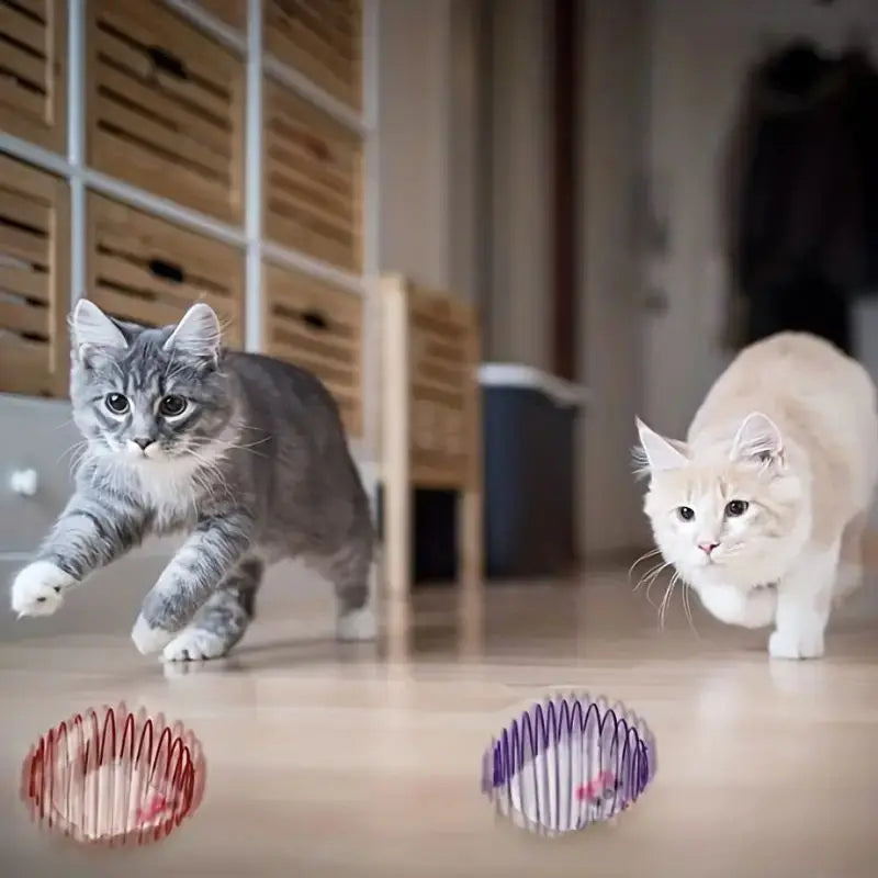 Interactive Cat Toy Balls With Springs And Caged Mice Design
