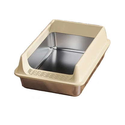 Stainless Steel Litter Box For Large Cats With Splash-Proof Design
