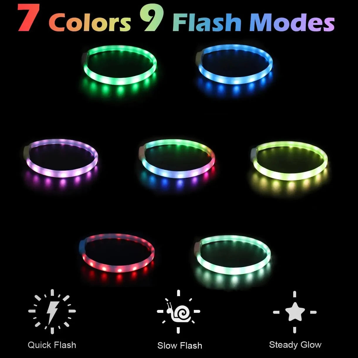 USB Rechargeable LED Dog Collar with 9 Flashing Modes