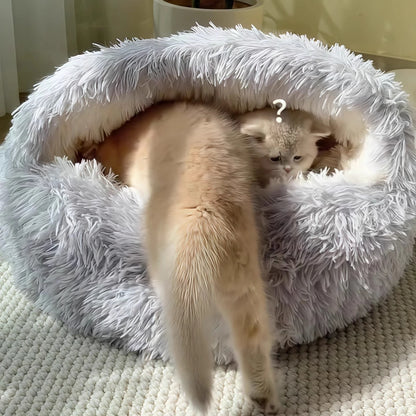 2 In 1 Soft Plush Pet Bed With Cover Round Cat Bed For Small Dogs