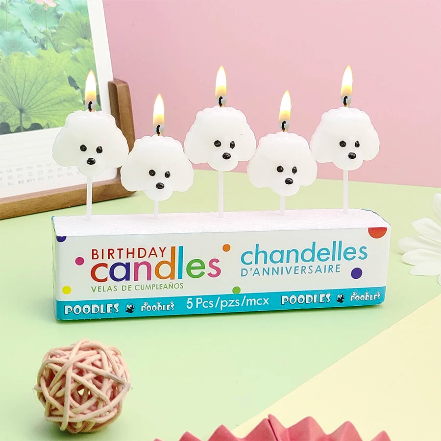 Hot Sale Cartoon Teddy Dog Birthday Cake Candles White Puppy Decoration