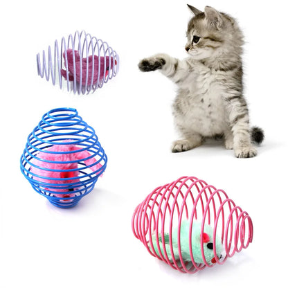 Interactive Cat Toy Balls With Springs And Caged Mice Design