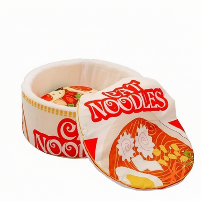 Winter Cartoon Ramen Cat Bed - Warm Semi-Enclosed Washable Pet Nest