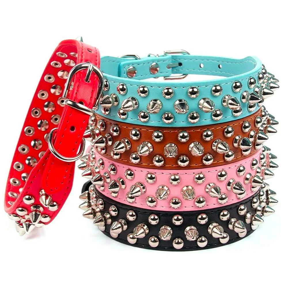 Adjustable Spiked Dog Collar - PU Leather Punk Rivet Pet Collar