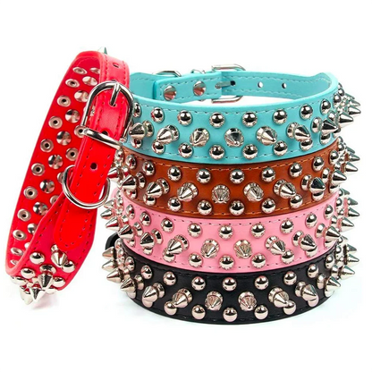 Adjustable Spiked Dog Collar - PU Leather Punk Rivet Pet Collar