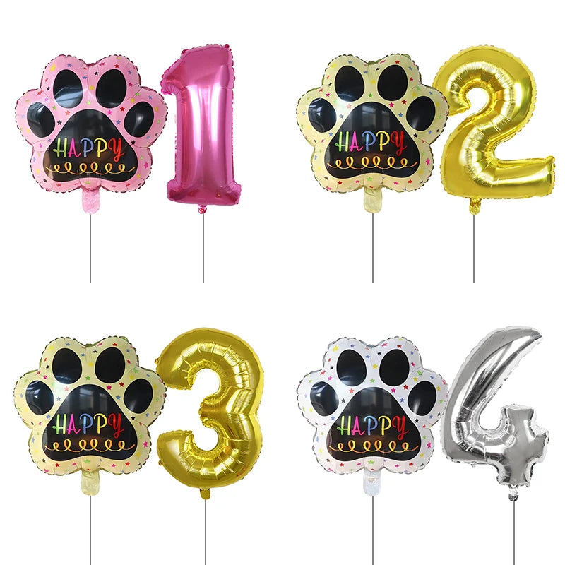 Dog Birthday Party Balloons Set - 30 Inch Paw Print Aluminum Foil