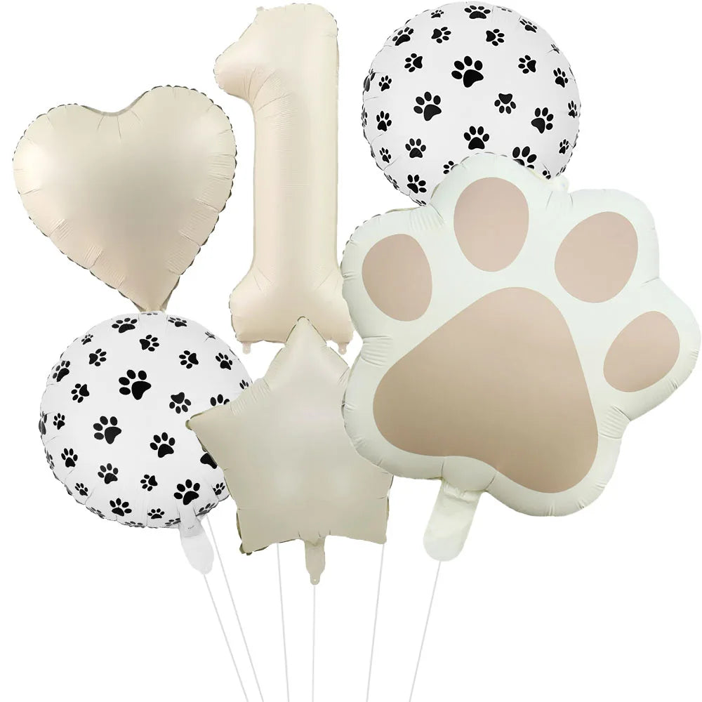 Animal Paw Party Balloons Set - 6 Piece Aluminum Foil Birthday Decor
