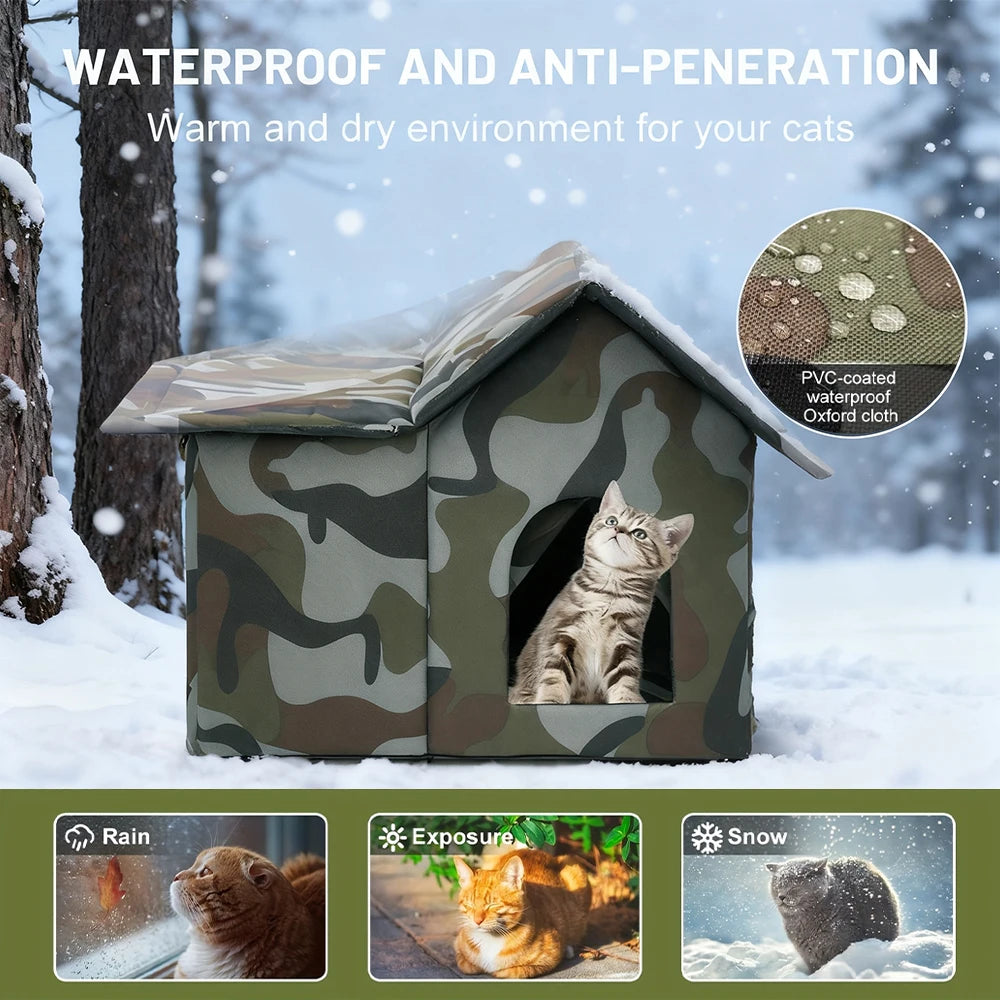 Oxford Cloth Cat House - Weatherproof Pet Cave Bed For Indoor Outdoor