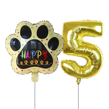 Dog Birthday Party Balloons Set - 30 Inch Paw Print Aluminum Foil
