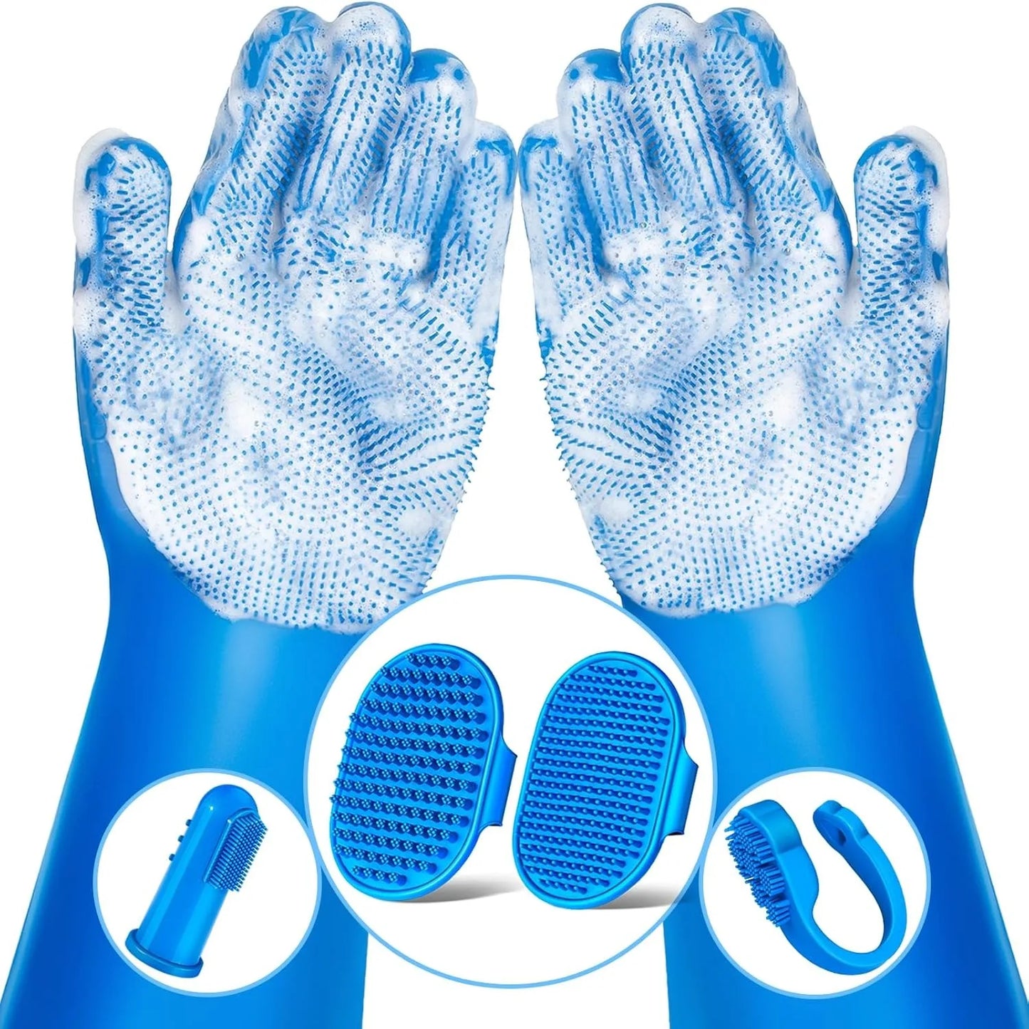 6-Piece Pet Grooming Kit - Dog Cat Washing Gloves & Bath Brushes