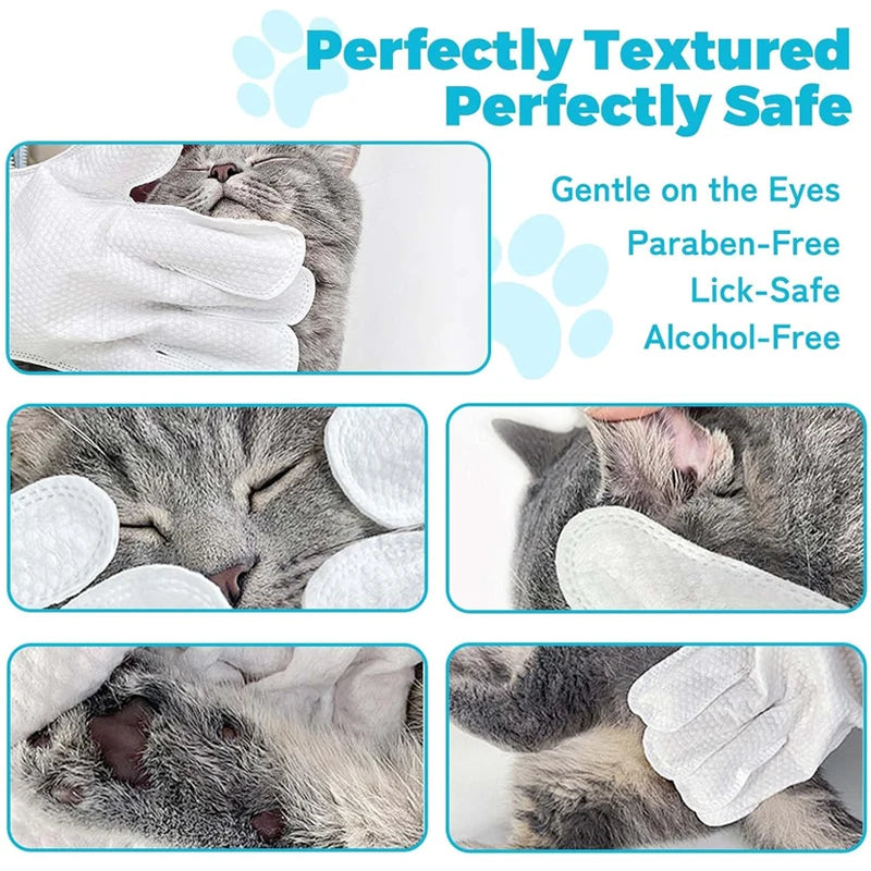 6 Pack Pet Cleaning Wipes Gloves For Dogs Cats Puppies Kittens