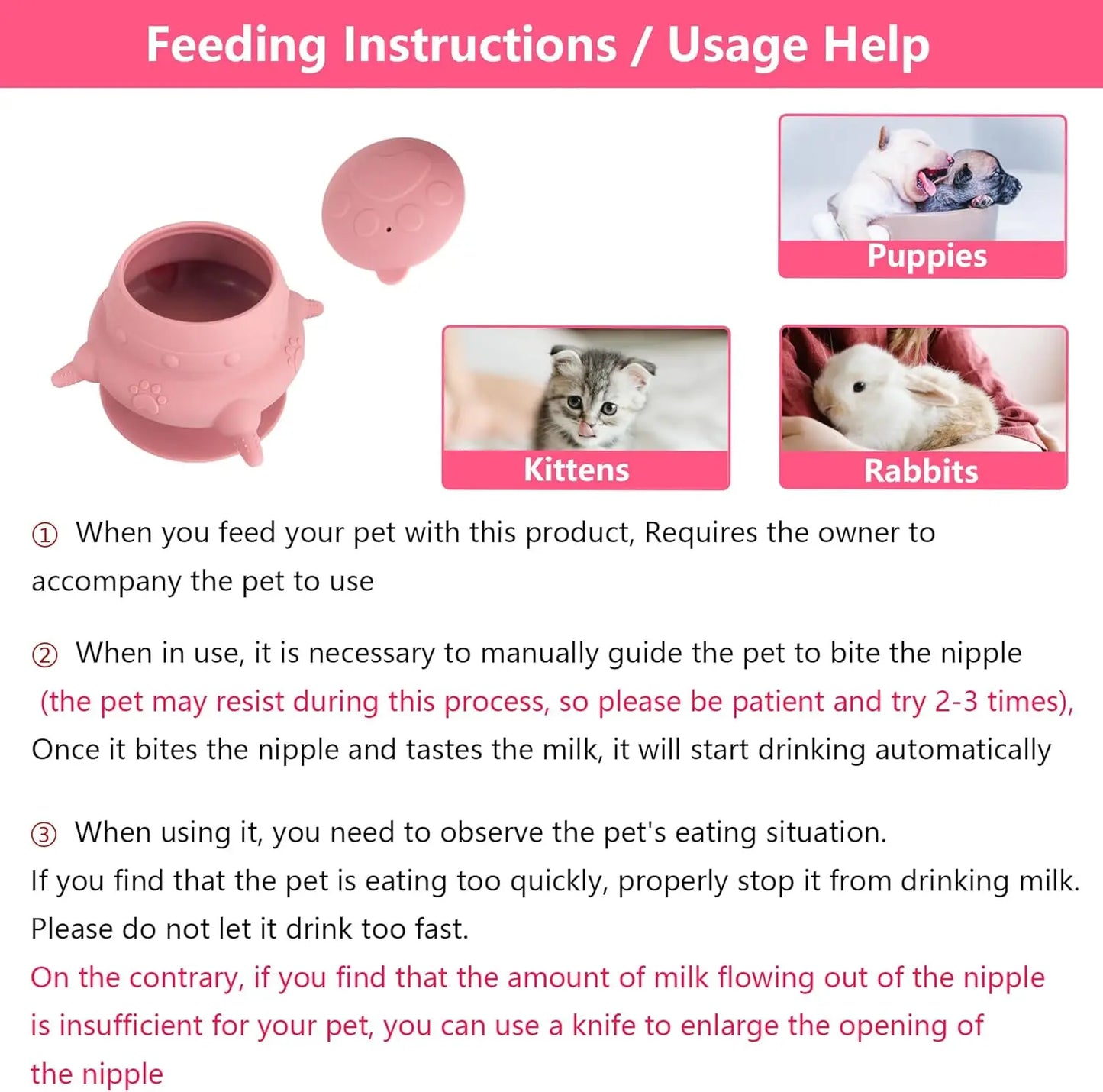 Newborn Puppy Kitten Feeder - 4-Nipple Milk Feeding Bowl for Small Pets