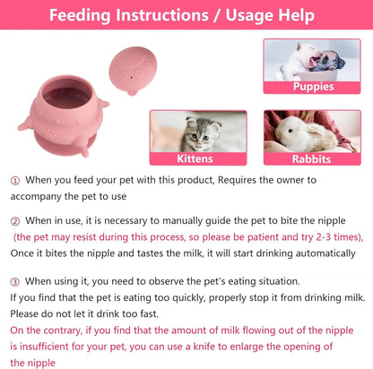 Newborn Puppy Kitten Feeder - 4-Nipple Milk Feeding Bowl for Small Pets