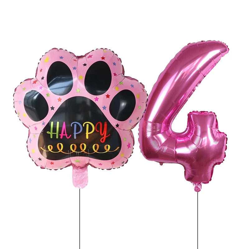 Dog Birthday Party Balloons Set - 30 Inch Paw Print Aluminum Foil