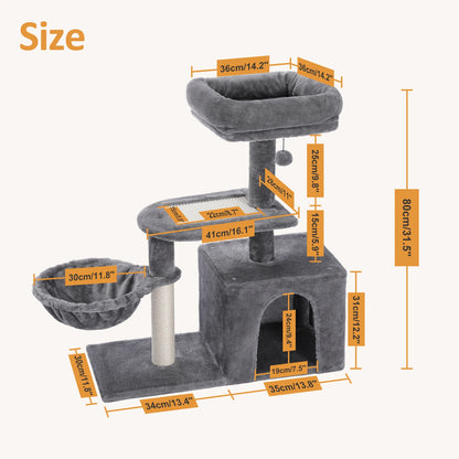 Cat Tree Tower For Indoor Cats With Scratching Posts And Hammock