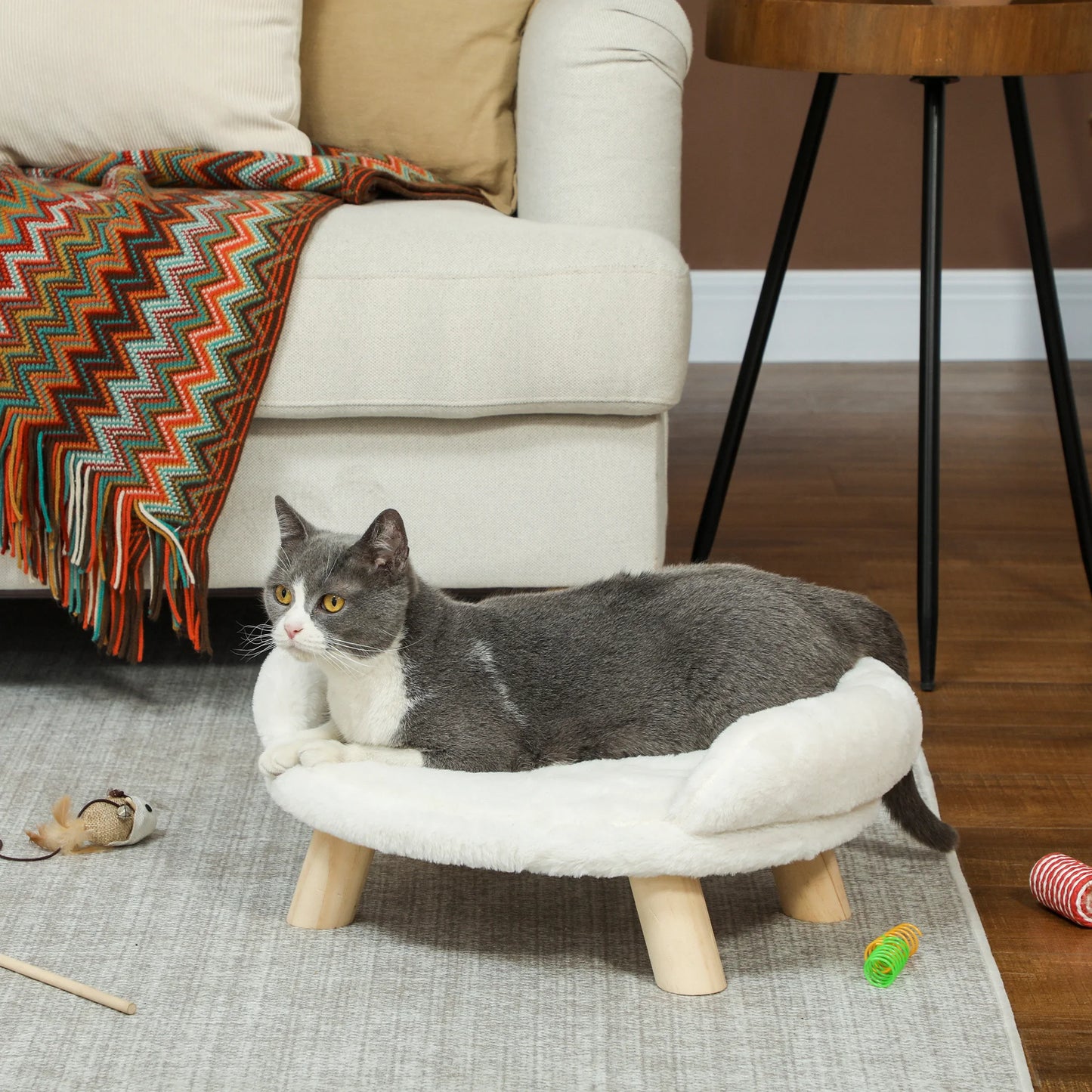 PawHut Dog Sofa - Raised Pet Bed With Wooden Legs For Dogs & Cats