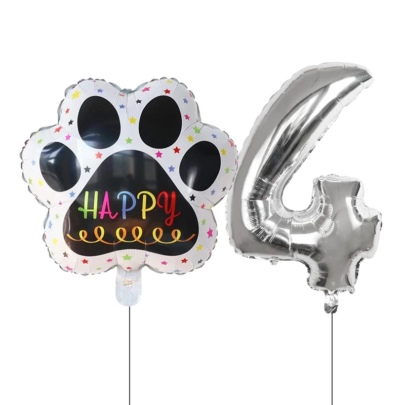 Dog Birthday Party Balloons Set - 30 Inch Paw Print Aluminum Foil