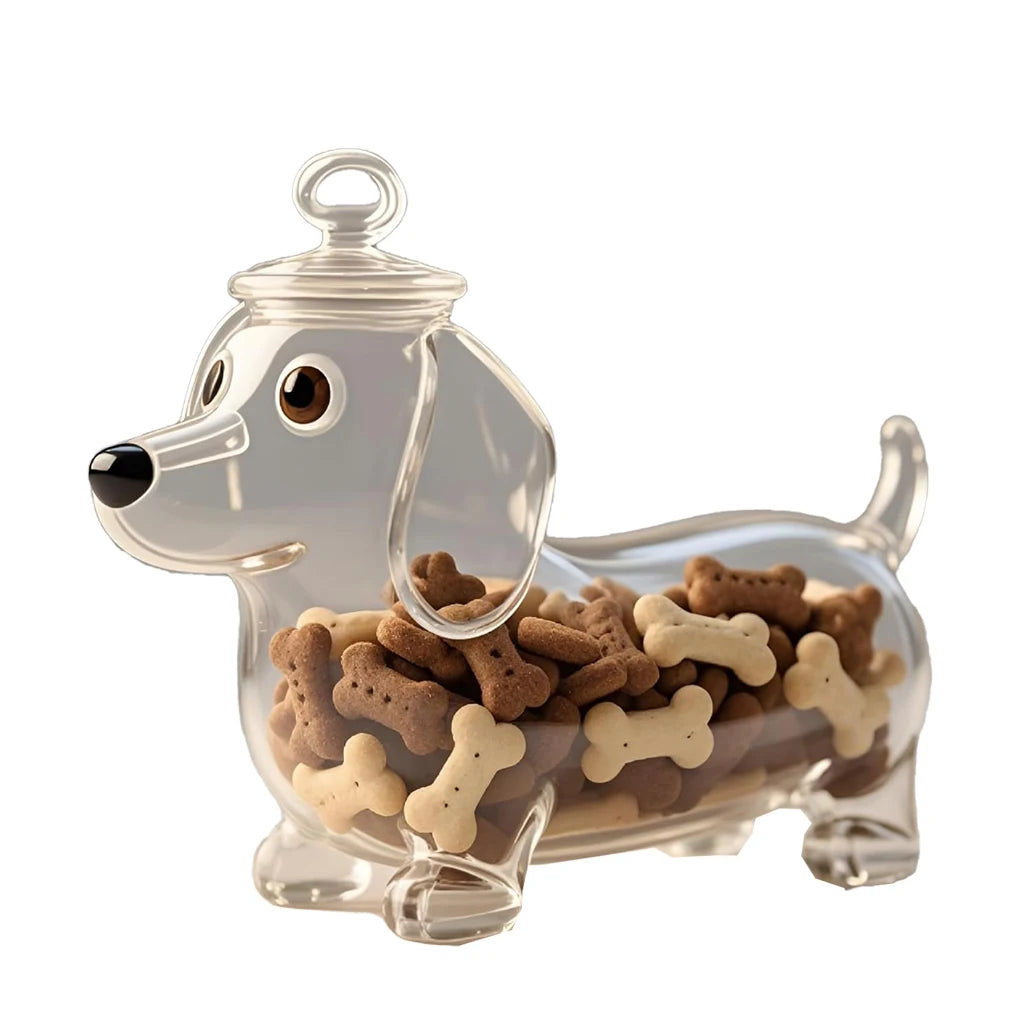 Cute Dachshund Glass Snack Jar With Airtight Lid For Dog Treats