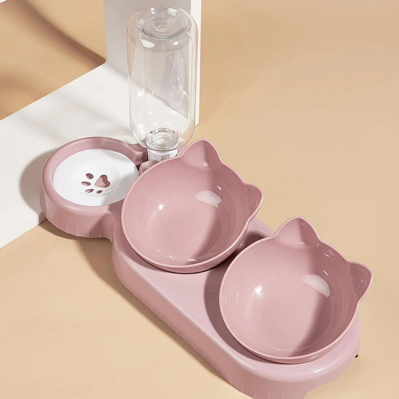 Pet Bowls With Water Feeder - 3 In 1 Tilted Cat Bowl Set