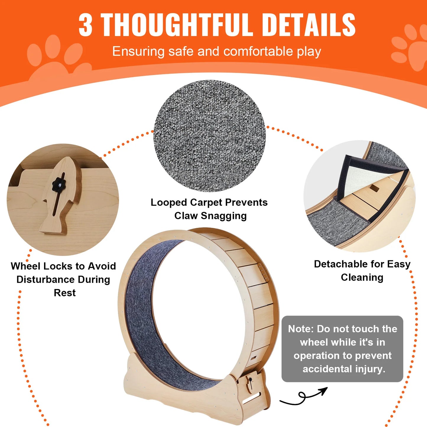 Large Wooden Cat Exercise Wheel With Detachable Carpet