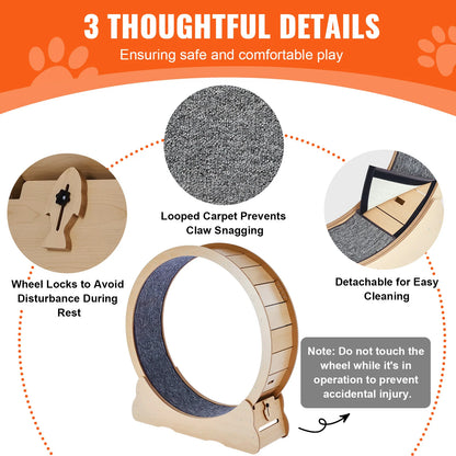 Large Wooden Cat Exercise Wheel With Detachable Carpet