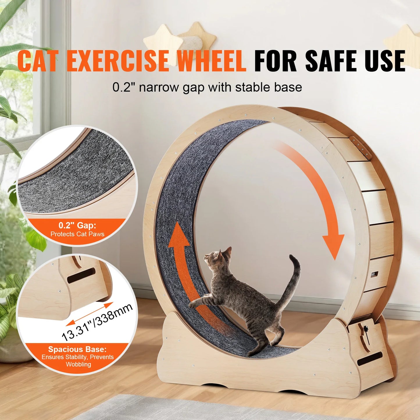 Large Wooden Cat Exercise Wheel With Detachable Carpet