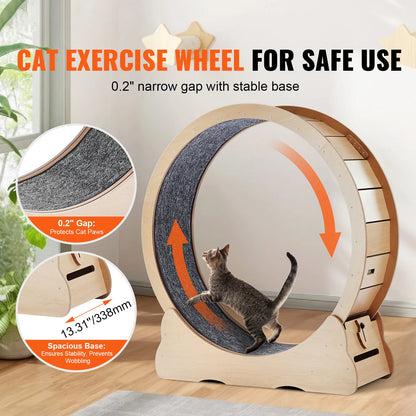 Large Wooden Cat Exercise Wheel With Detachable Carpet