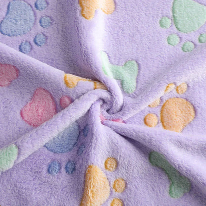 Winter Velvet Pet Blanket With Paw Pattern - Soft Warm Dog Cat Mat