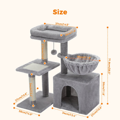 Cat Tree Tower For Indoor Cats With Scratching Posts And Hammock