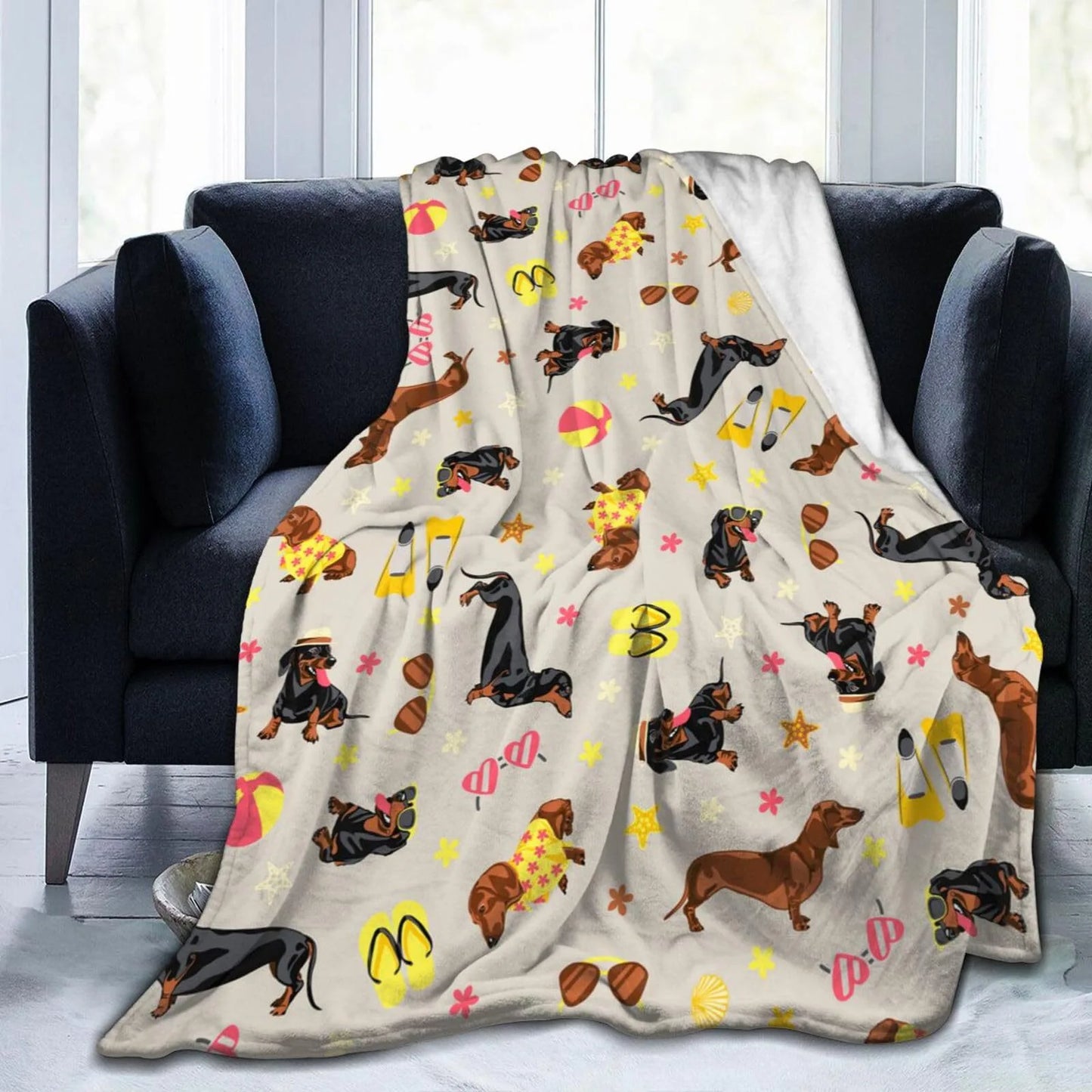Cute Dachshund Blanket - Soft Flannel Cartoon Printed Throw