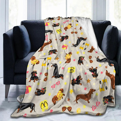 Cute Dachshund Blanket - Soft Flannel Cartoon Printed Throw