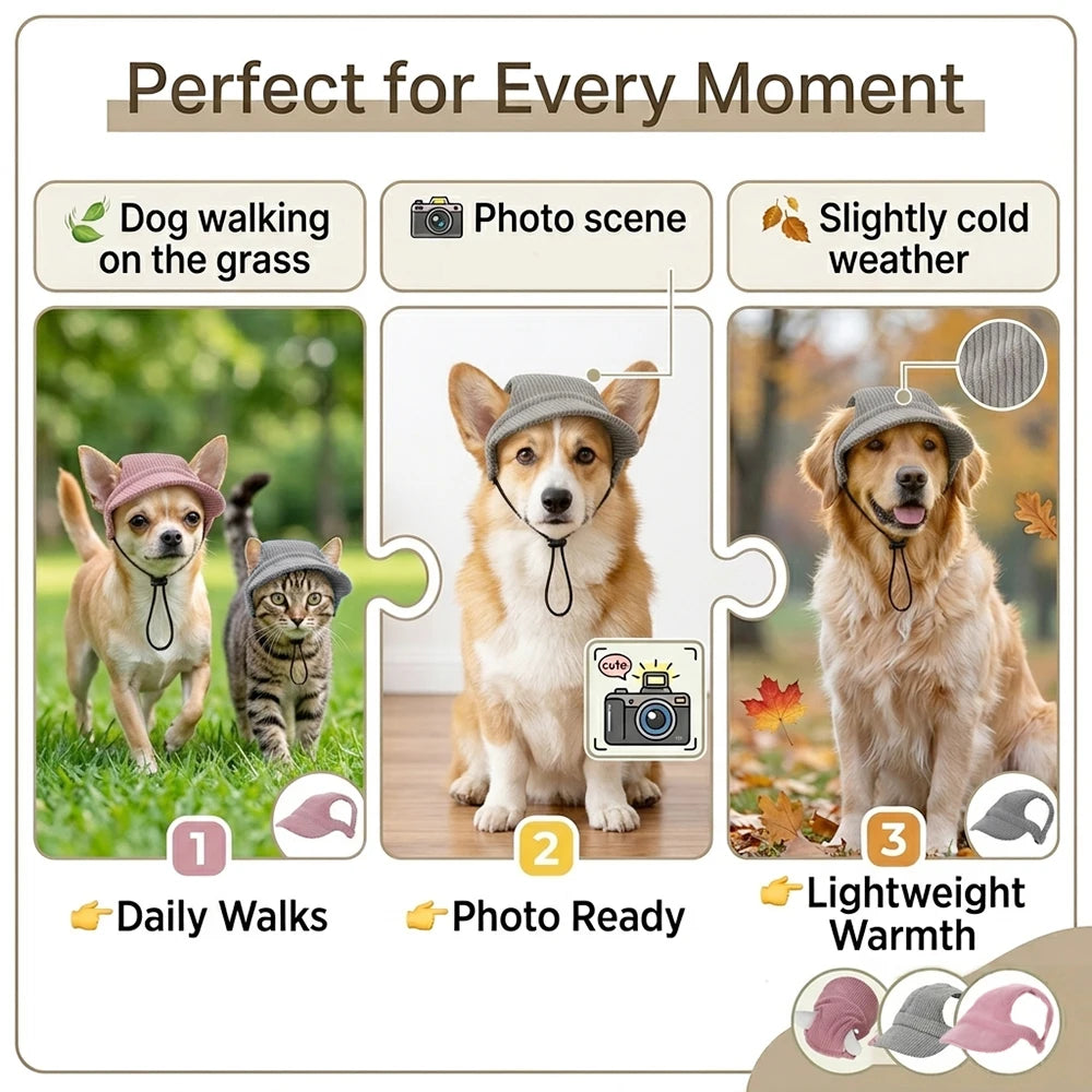 Cute Pet Hat Adjustable Breathable Cap With Ear Holes For Cats Dogs