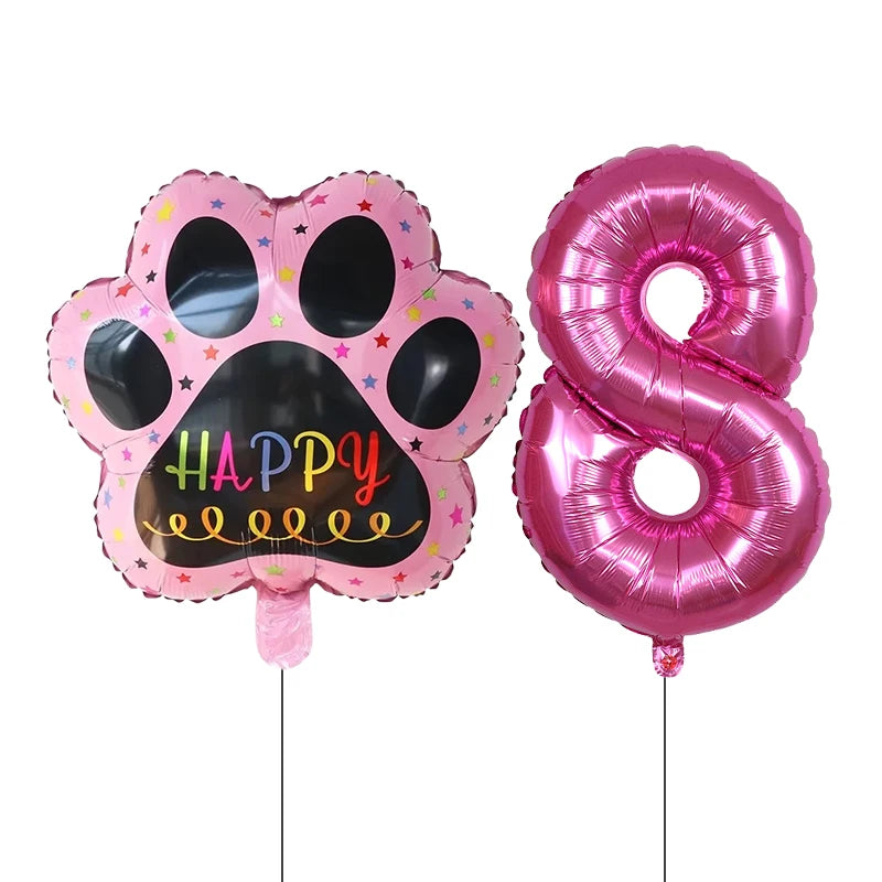 Dog Birthday Party Balloons Set - 30 Inch Paw Print Aluminum Foil