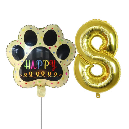 Dog Birthday Party Balloons Set - 30 Inch Paw Print Aluminum Foil